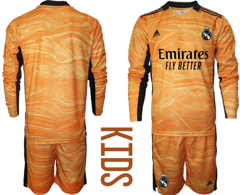 Youth 2021-2022 Club Real Madrid orange yellow goalkeeper long sleeve blank Soccer Jersey->youth soccer jersey->Youth Jersey